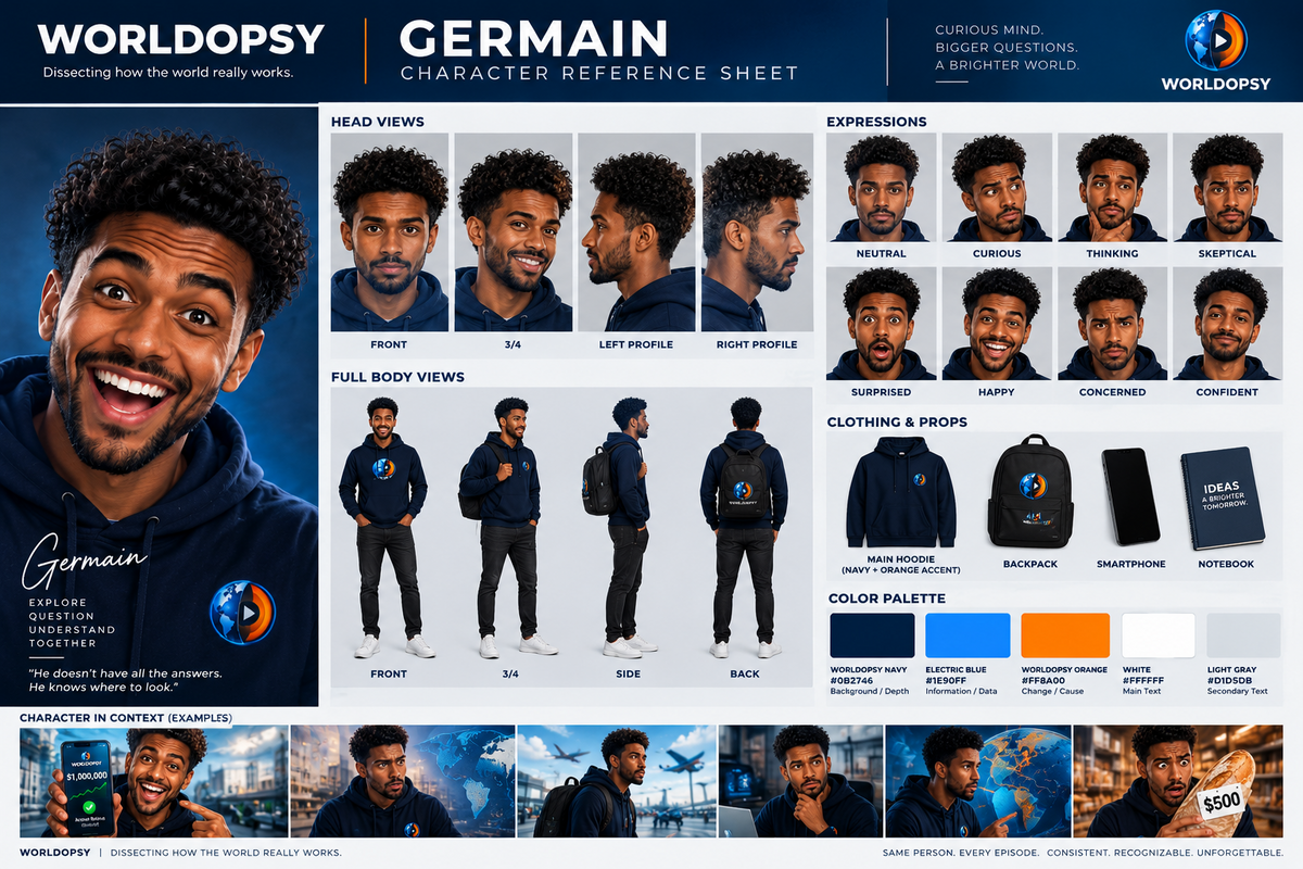 Germain, WORLDOPSY’s recurring guide, wearing his navy WORLDOPSY hoodie.